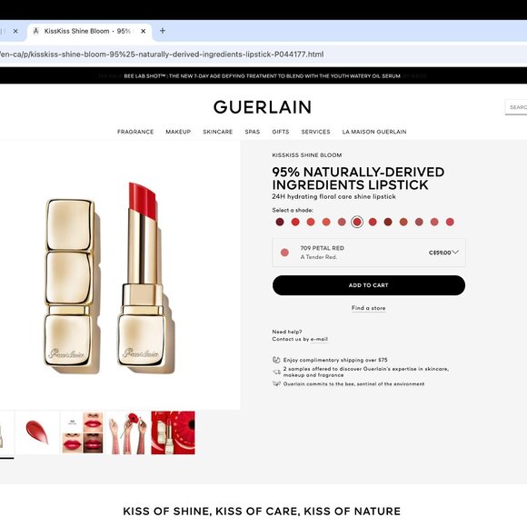 GUERLAIN KissKiss Shine Bloom Lipstick - 709 Petal Red - Picture 4 of 4